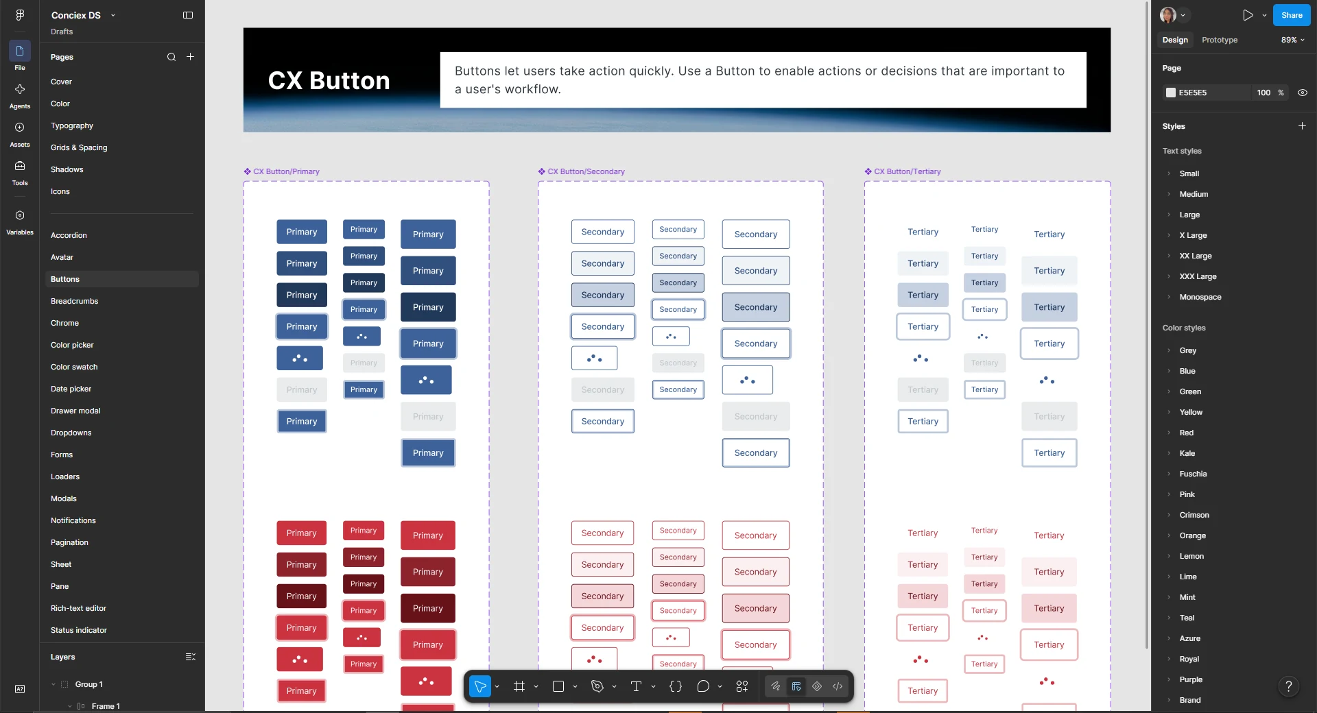Biblioteca de componentes do design system da Conciex no Figma.
