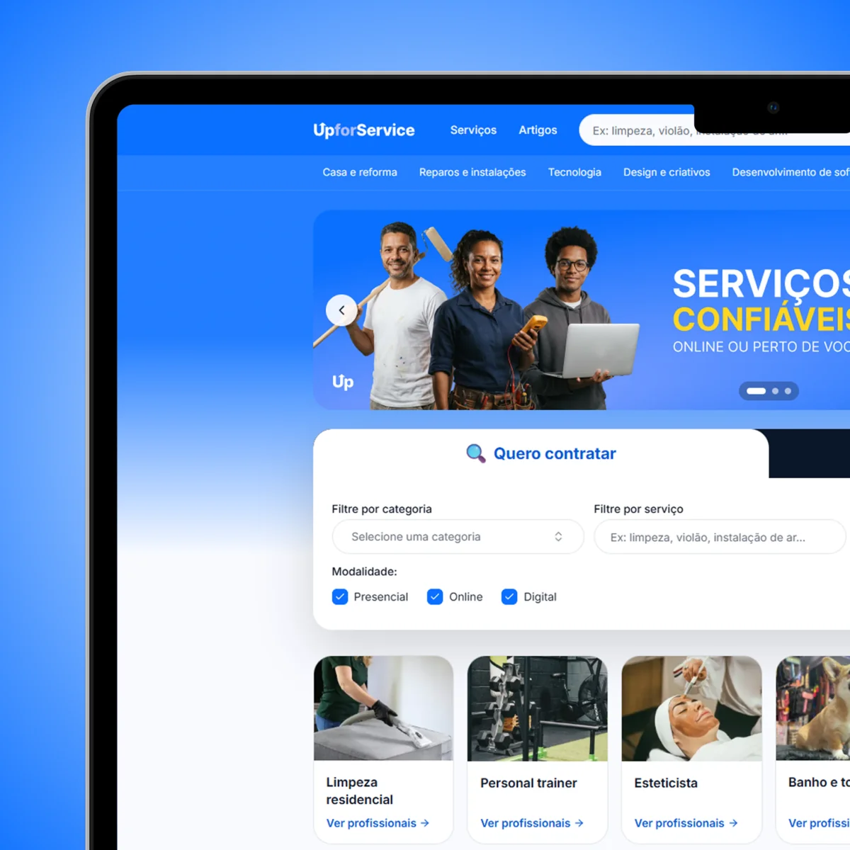 Interface de UpforService desenhada pela Lucy