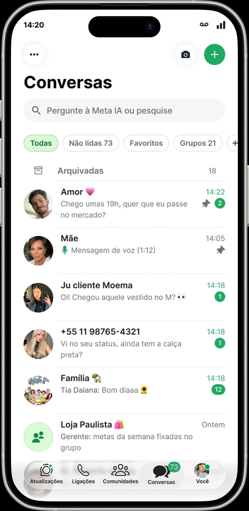 Lista de conversas do WhatsApp, a ferramenta que as vendedoras usavam antes