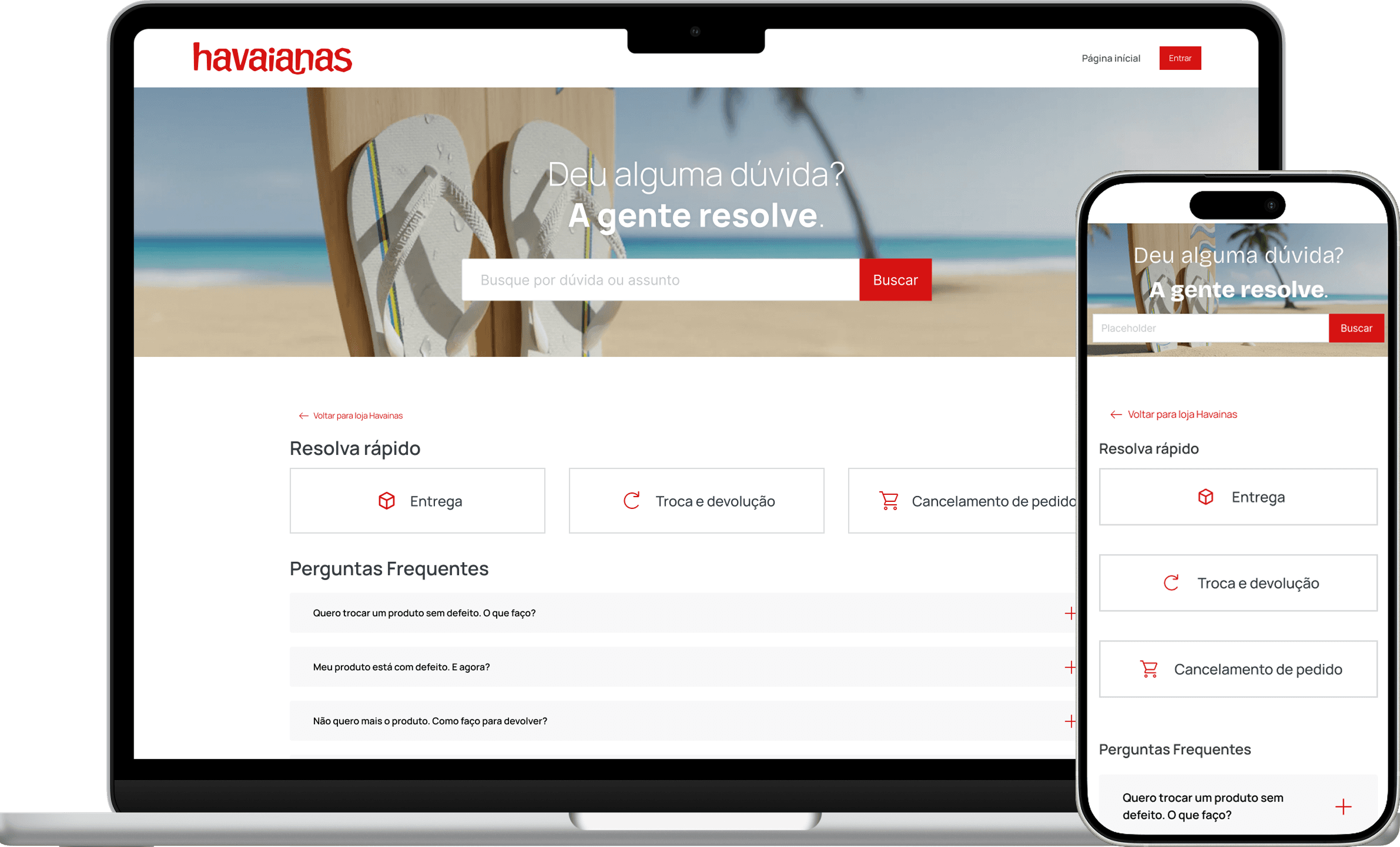Help Center da Alpargatas (Havaianas) no Zendesk Guide — desktop e mobile