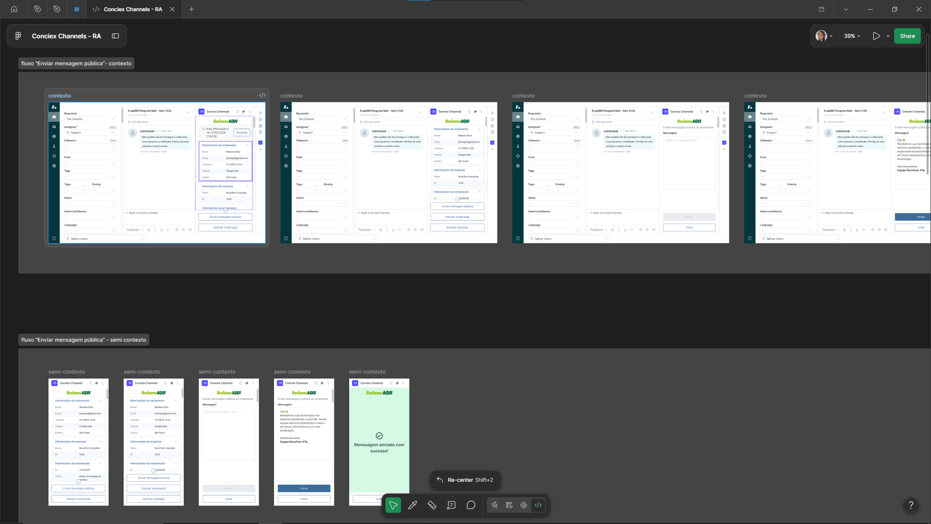 Documentação do Design System no Figma em modo dev, usada para repassar especificações às squads